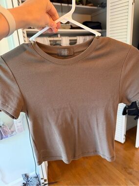 nuuds Taupe Ribbed Short Sleeve Crewneck Top
